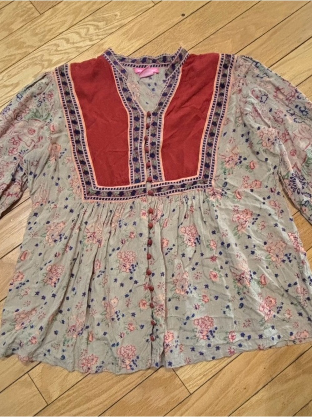 Woman Within orange-red embroidered yoke blouse - Picture 5 of 5